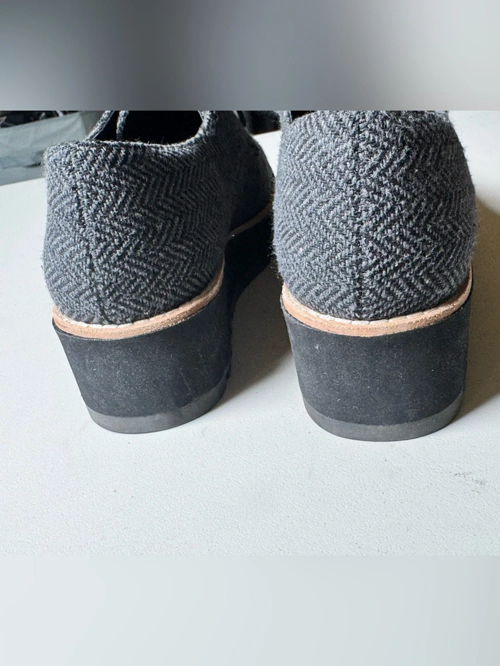 Eileen Fisher Black Herringbone Lace-Up Platform Oxfords